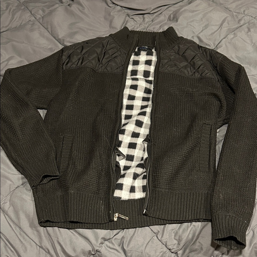 Boys Black Quilted Zip-Up Jacket